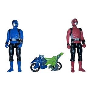 Action Figure Set with Motorcycle - Blue, Red, and Green